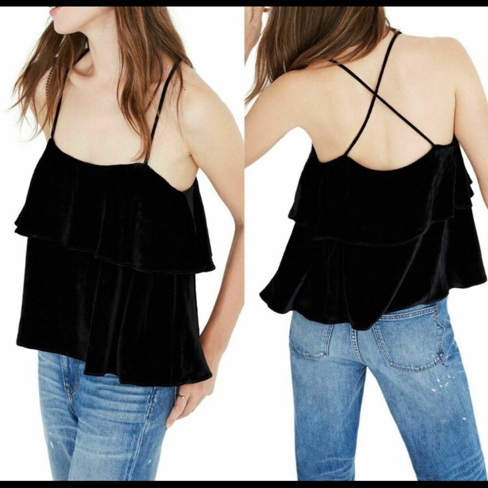 Madewell Black Velvet Ruffled Cami